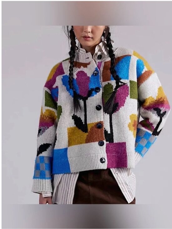Free People Sweaters - Free People Tulip Whirl Floral Cotton Blend Cardigan oversized size S